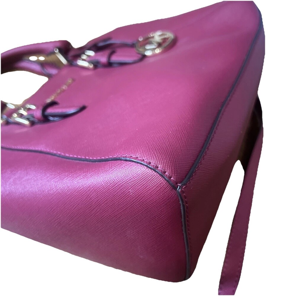 Michael Kors Ciara Saffiano Leather Raspberry Pink Satchel Crossbody Versatile - Picture 7 of 16